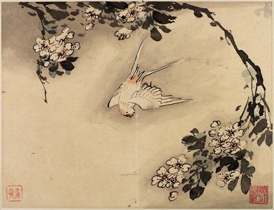 Fingerbild mit Blumen und Vögeln aus einem Album mit zehn Blättern von Gao Qipei