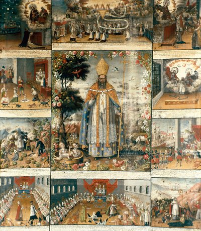Altarbild des Lebens von Sankt Nikolaus von Myra oder Bari (270-345) von Gaspar Miguel de Berrio