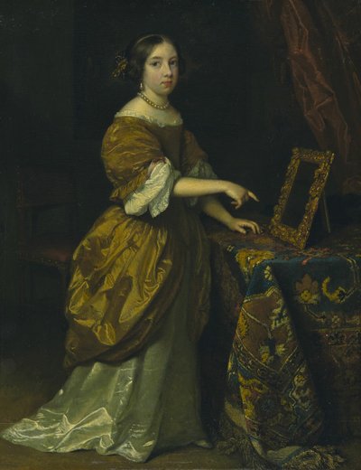 Mädchen vor einem Spiegel, 1668 von Gaspar Netscher
