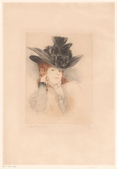 Porträt einer unbekannten Dame mit Hut von Gaston Darbour