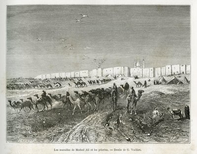 Die Mauern von Meshed Ali (Ali Ibn Abi Talib, gestorben 661, Cousin, Schüler und Schwiegersohn von Muhammad (570-632)) befinden sich in der Moschee von Najaf (Irak) und die Pilger versammeln sich, um den ersten und Vater aller Imame zu feiern. Gravur von G von Gaston Vuillier