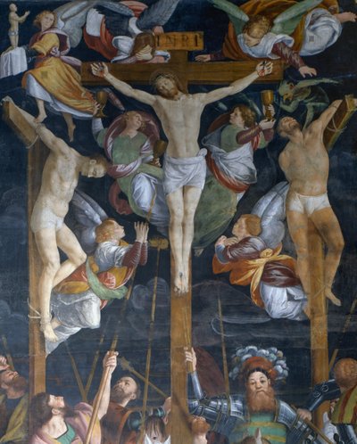 Kreuzigung (Detail) aus dem Fresko von Gaudenzio Ferrari (1475-1546), Kirche San Cristoforo, Vercelli, Piemont, Italien von Gaudenzio Ferrari