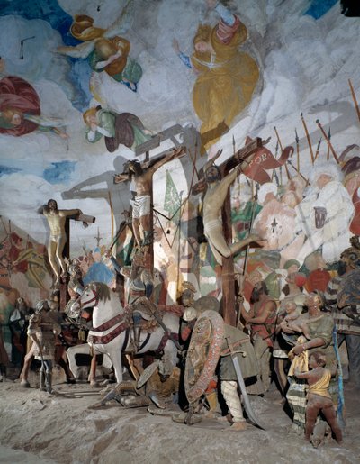 Kreuzigung, Detail der Statuen von Gaudenzio Ferrari (1475-1546), 38. Kapelle, Heiliger Berg von Varallo Sesia (UNESCO-Welterbestätte, 2003), Piemont, Italien von Gaudenzio Ferrari