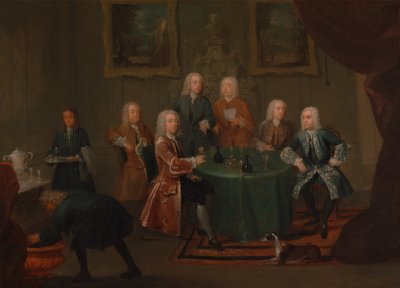 Die Brüder Clarke mit anderen Herren beim Wein, zwischen 1730 und 1735 von Gawen Hamilton