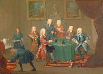 Die Brüder Clarke mit anderen Herren beim Weingenuss, ca. 1730-35 von Gawen Hamilton