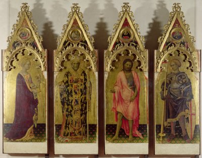Vier Heilige aus dem Quaratesi-Polyptychon: Maria Magdalena, St. Nikolaus, St. Johannes der Täufer und St. Georg, 1425 (Tempera auf Holz) von Gentile da Fabriano