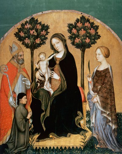 Madonna mit Kind und Heiligen Katharina, Nikolaus und Stifter von Gentile da Fabriano