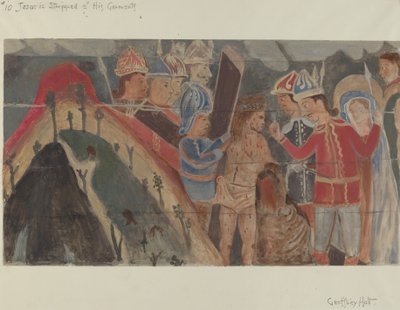 Station des Kreuzes Nr. 10: Jesus wird seiner Kleider beraubt, um 1936 von Geoffrey Holt