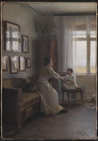 Innenraum mit der Frau und dem Kind des Künstlers von Georg Achen