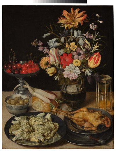 Stilleben mit Blumen und Esswaren von Georg Flegel