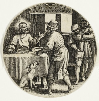 Die Hungrigen speisen, aus Die sieben Werke der Barmherzigkeit von Georg Pencz