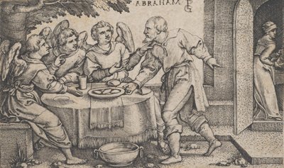 Die drei Engel besuchen Abraham, aus der Geschichte Abrahams von Georg Pencz