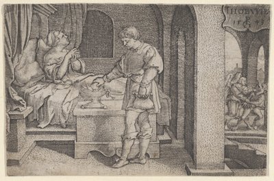Tobiolus bringt ein Sühneopfer dar, aus der Geschichte von Tobias, 1543 von Georg Pencz