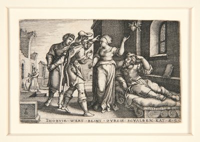 Tobit erblindet, Tafel 3 aus der Serie Die Geschichte von Tobit von Georg Pencz