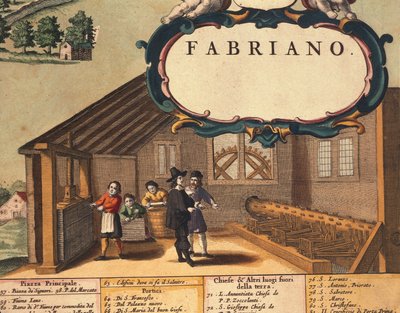 Detail der Papierindustrie der Stadt Fabriano von Georg Braun and Hogenberg Franz