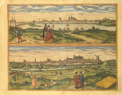 Karte von Orleans und Bourges aus Civitates Orbis Terrarum von Georg Braun and Hogenberg Franz