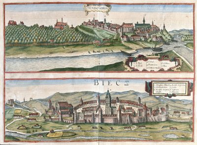 Sandomierz und Biecz, Polen von Georg Braun and Hogenberg Franz