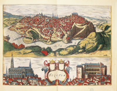 Spanien, Toledo, Stadt Toledo aus Civitates Orbis Terrarum von Georg Braun und Franz Hogenberg, Gravur von Georg Braun and Hogenberg Franz