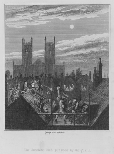 Der Jakobitenclub wird von der Wache verfolgt von George (after) Cruikshank