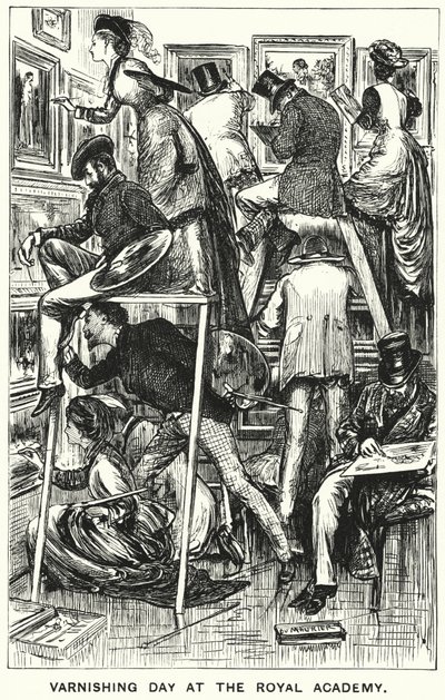 Punch-Karikatur: Lackiertag in der Royal Academy (Gravur) von George (after) Du Maurier