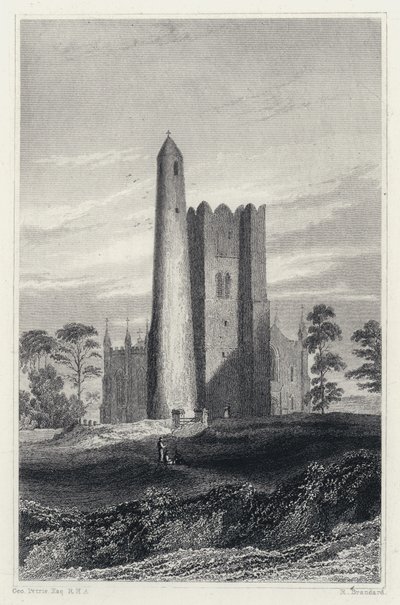 Der Rundturm Glockenturm und Kirche von Swords (Stich) von George (after) Petrie