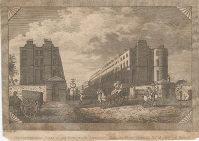 Devonshire Place und Wimpole Street, von der New Road, St. Mary Le Bone von George Barret