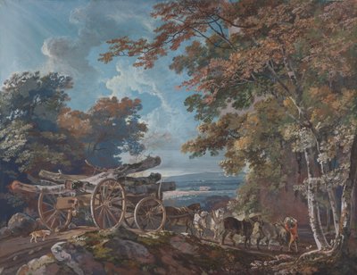 Holzwagen auf einer holprigen Straße (eines von einem Paar) von George Barret