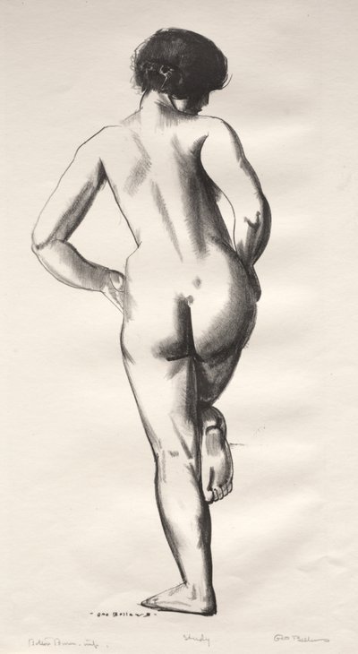 Aktstudie, Mädchen auf einem Fuß stehend von George Bellows