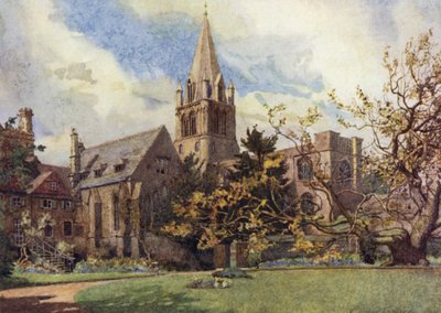Oxford: Christ Church von einem der Kanonengärten (Farblithografie) von George Carline
