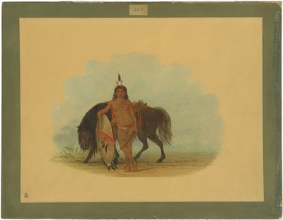 Ein Cheyenne-Krieger ruht sein Pferd aus von George Catlin