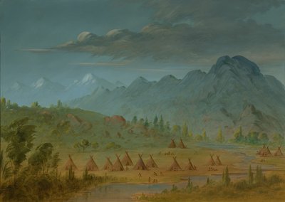 Ein Krähen-Dorf und die Salmon River Mountains, 1855-1869 von George Catlin