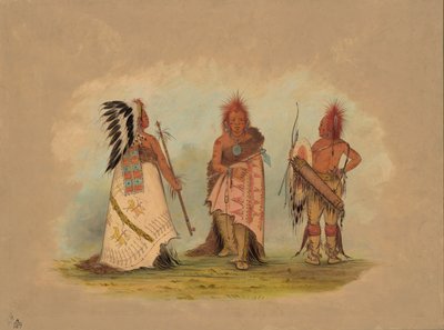 Ein Pawnee-Häuptling mit zwei Kriegern von George Catlin