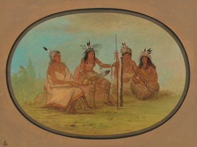 Ein gealterter Ojibbeway-Häuptling und drei Krieger von George Catlin