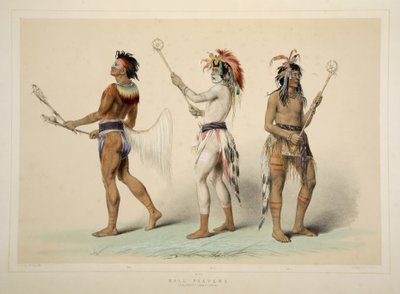 Ballspieler, aus Catlins Nordamerikanisches Indianer-Portfolio. Jagdszenen und Vergnügungen der Rocky Mountains und Prärien Amerikas, veröffentlicht 1845 von George Catlin