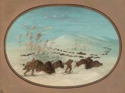 Büffeljagd in den Schneeverwehungen - Ojibbeway, 1861-1869 von George Catlin
