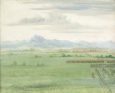 Comanche-Krieger mit weißer Flagge empfangen die Dragoner von George Catlin