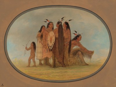 Vier Mandan-Krieger, ein Mädchen und ein Junge, 1861-1869 von George Catlin