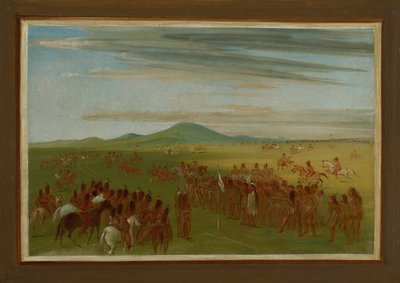 Pferderennen auf einer Strecke hinter dem Mandan-Dorf von George Catlin