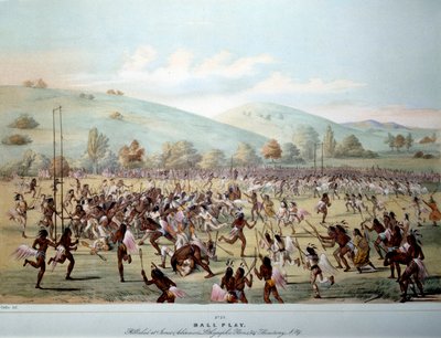 Indianer Amerikas: ein Ballspiel in einem Stamm der Rothäute. Druck von George Catlin von George Catlin
