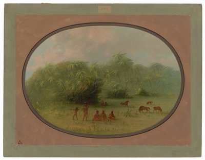 Indianer und Pferde im Wald von George Catlin