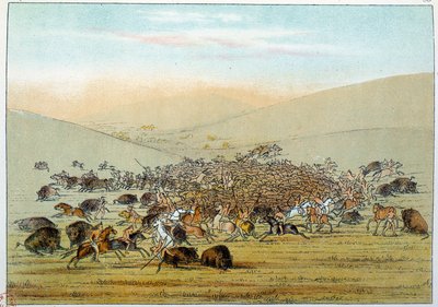 Indianer Amerikas: Indianer jagen Büffel mit Speeren. Illustration von George Catlin (1794-1872) von George Catlin