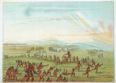 Indianer Amerikas: Jagdunterricht für Mandan-Kinder zwischen 7 und 15 Jahren. Illustration von George Catlin von George Catlin