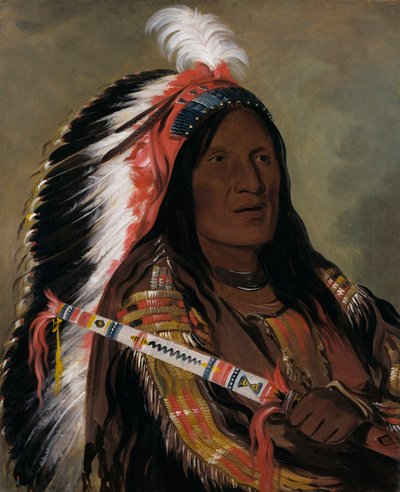 Tàh-téck-a-da-háir, Steiler Wind, ein Krieger der Bad Arrow Points Band von George Catlin