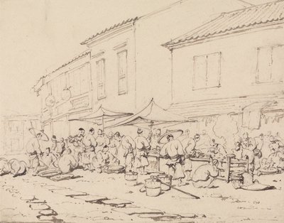 Ein Marktplatz und Menschenmenge von George Chinnery