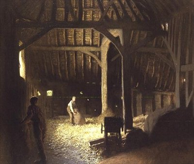 Scheuneninneres mit arbeitenden Jungen von George Clausen