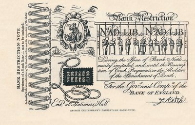 Eine satirische Banknote: Verbrechen, Strafe und Protest, 1819, 1894 von George Cruikshank