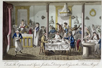 Abendessen bei Very, im Palais Royal - in „Life in Paris“ von David Carey, London von George Cruikshank