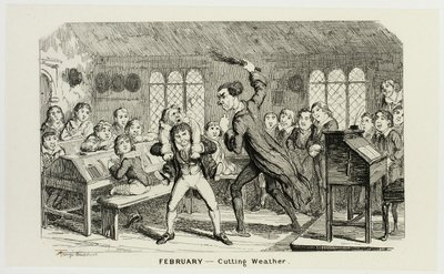 Februar - Schneidendes Wetter aus George Cruikshanks Stahlradierungen zum Comic Almanack: 1835-1853 von George Cruikshank