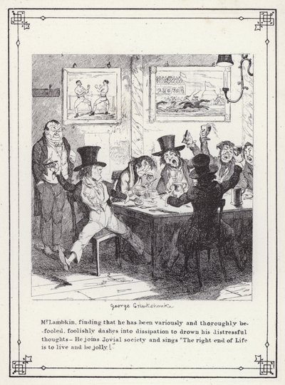 Illustration für The Bachelor’s Own Book, oder Der Fortschritt von Mr. Lambkin (Gent) (Gravur) von George Cruikshank