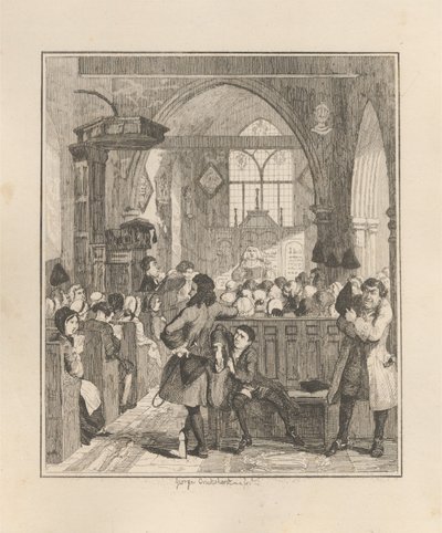 Jack Sheppard begeht den Raub in der Kirche von Willesden von George Cruikshank